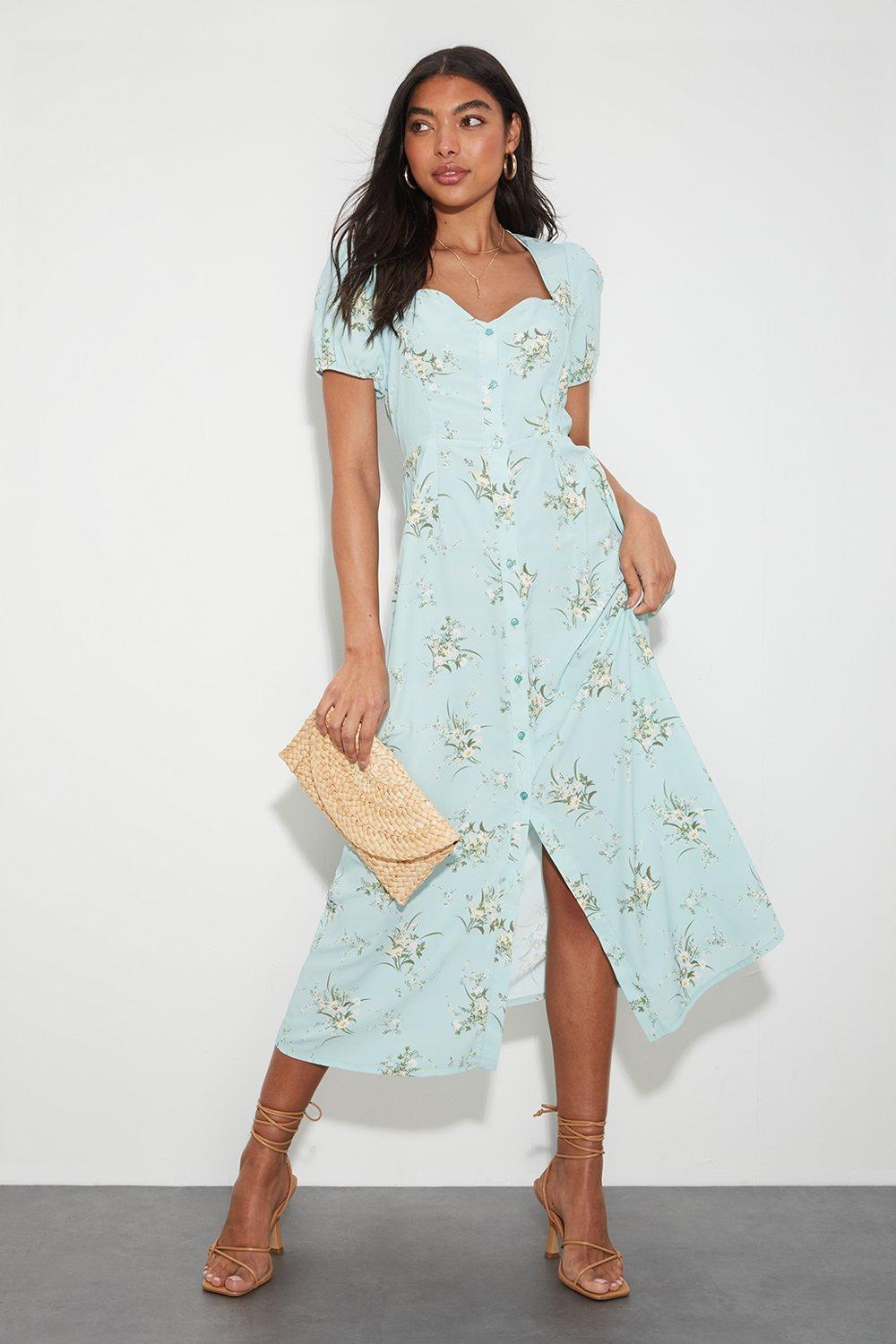 Kitty Floral Button Through Fit Flare Midi Dress | Dorothy Perkins UK